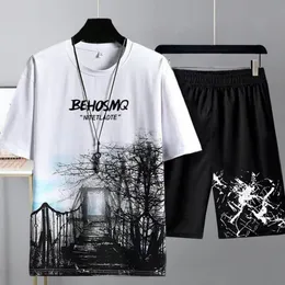 Träningsoveraller för män Sommarset Mode Koreansk Träningsoverall Herr Kortärmade T-shirtsSportshorts Kostym Fritidskläder Joggers 230710