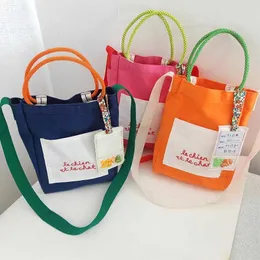 Akşam Çantaları Hylheksyr Letterged Baskı Tote Tuval Haberci Çantası Kontrast Renkli Çocuklar Omuz Crossbody Çanta 230710