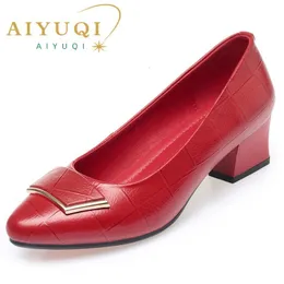 Dress Shoes AIYUQI Women Genuine Leather Large Size 41 42 Mid Heel Spring Fashion Red Office Work 230710