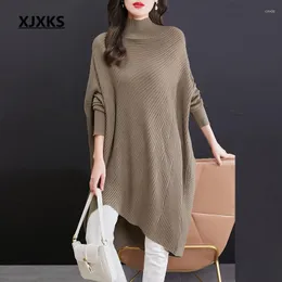 Suéteres De Mujer XJXKS 2023 Otoño Invierno suéter De cuello alto moda Irregular suéter suelto De gran tamaño lana tejido Sueters De Mujer