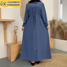 Etniska kläder Eid Mubarak Arabiskt mode Robe Enfärgad Framsida Öppen knapp Maxi midja Slips Elbise Muslimsk För Kvinnor Vestidos Lång Elegant