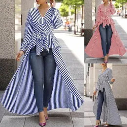 여성용 블라우스 2023 EST Spring Autumn Women Blouse Black Strips V-Neck Long Sleeve Work Shirts Ladies Office Tops Striped