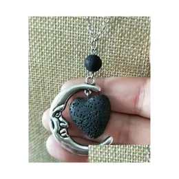 Pendant Necklaces Fashion Sier Color Heart Lava Stone Moon Diffuser Necklace Volcanic Rock Aromatherapy Essential Oil For Women Drop Dhdv8