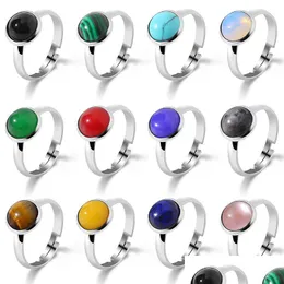 Solitaire Ring Trendy 10Mm Natural Stone Rings Adjustable Open Round Charm Couple Friendship Jewelry Gift For Women Men Drop Delivery Dhyf2