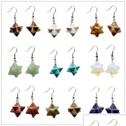 Dangle Chandelier Bohemian Natural Gem Stone Merkabah Star Drop Earrings For Girl Opal Pink Crystal Lazi Polyhedral Reiki Delivery Dhg31