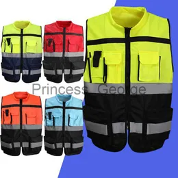 Others Apparel High Visibility Zipper Front Safety Vest With Reflective Strips Motorcycle Vest Riding Work Vest Yellow Black Red Blue Orange x0711