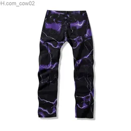Jeans da uomo 2021 Vibe Style Lightning Print Tie Dye Jeans da uomo dritti Y2K Pantaloni Hip Hop Retro Harajuku Jeans da donna Corda Hombre Z230713
