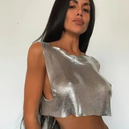 Женские танки летние женщины завязать Halter Sexy Spistly Chain Diamonds Crystal Nightclub Performance Performance Peach Street Top Black Sliver Gold