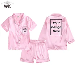 Pyjamas Barn Pojke Flickor Anpassad Personlig satin Pyjamas Set Lägg till din text Design Knäppning Kort/Lång ärm 2st Soddkläder för småbarn 230710