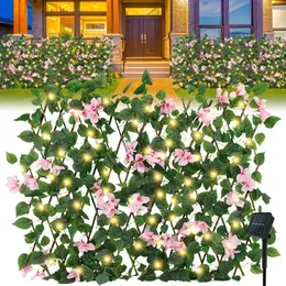 Expanderbart staket med White Rose Morning Glory Solrosviolett och solljussträng Sträckbar blomma Privatliv Faux Ivy