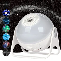 LED Rave Toy Star Projector 7 in 1 Projection Galaxy Projector Night Light Aurora Planets 360 ° 회전 초점 램프 230710