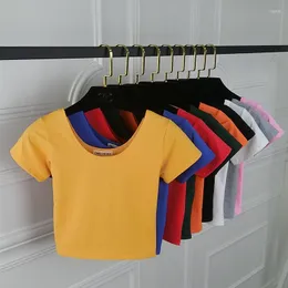 Kadın Tişörtleri Yuvarlak Boyun Kısa Kollu T-Shirt Gömlek Düz Renk 14 Stil Pamuk Yaz 2023