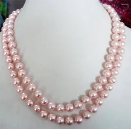 Chains Handmade Long 8mm Pink White Puple Black Gold Colour Shell Pearl Necklace 36" Fashion Jewelry