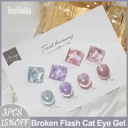 Nagellack MUSELUOGE 4 Farbe/Set Broken Flash Crystal Cat Eye Gel Nagellack 15 ml Semi Permanent Soak Off UV LED Gel Magnetischer Nagellack 230711