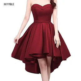 Basic Casual Dresses MYYBLE Short Strapless Prom Homecoming Dress Sweetheart High-Low Satin Party Gown 230710