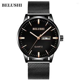 Wristwatches BELUSHI Men's Watches Quartz Ultra-thin Steel Mesh Straps Men Business Date Watch Gifts Clock (Can English)