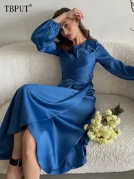 Sukienki na co dzień elegancka plisowana sukienka Midi z długim rękawem moda damska O Neck szaty z wysokim stanem Vestidos 2023 wiosna urząd Lady stroje