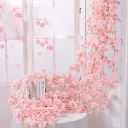 Faux Floral Greenery 135 flower heads 1pcs silk artificial cherry blossom rose vine wall hanging decoration rattan fake plant leaf garland Rom 230711