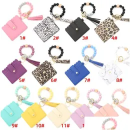 Key Rings Ups Fashion Pu Leather Bracelet Wallet Keychain Party Favor Gifts Tassels Bangle Ring Holder Card Bag Sile Beaded Wristlet Dhokh