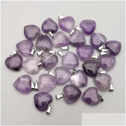 Charms Natural Stone 15Mm Heart Rose Quartz Amethyst Turquoise Opal Pendant Diy For Necklace Earrings Jewelry Making Drop Delivery F Dhrz5