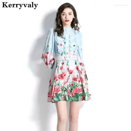 Casual Dresses Spring Wave Hem Wide Linen Print Dress Vestito Donna Estate 2023 Taglie Forti Beach Holiday Bohe Party Midi Women K6613