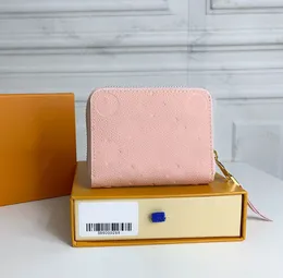 Kleine Brieftasche Designerin Frau Brieftaschen Kartenhalter Hochwertiges Leder -geprägter Münzbaus Frauen Pink Wallet Mode klassische braune Blumenhalte mit Originalschachtel