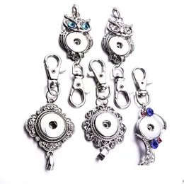 Key Rings 6Styles Snap Jewelry Button Chains Crystal Owl 18Mm Keychains Keyring For Women Drop Delivery Dhudz
