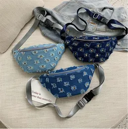 Waist Bags 1 piece holes lace Denim pack Female Fanny Pack Lady s Belt Women Travel messenger Chest Bag 230711