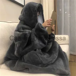 Blankets Warm Thick TV Pocket Hooded Blanket Winter Sofa Weighted Blankets Flannel Coral Fleece Unisex Giant Pocket for Beds Travel Home x0711