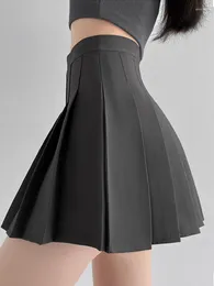 Kjolar, hög midja, plisserad kjol, hög midja, college-stil Casual A-line Mini svart kort tennis japansk skoluniform KvinnaY2K