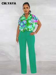 Women's Two Piece Pants CM.YAYA Street Women's Set Floral Print Short Sleeve Shirt and Wide Leg Pants Set Summer Two Piece Set Track and Field Suit 230711