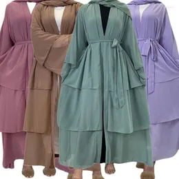 Ropa étnica moda gasa Abaya Dubai islámico mujer cárdigan túnica Oriente Medio Color sólido árabe Abayas para mujeres Ramadán
