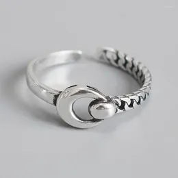 Hochzeit Ringe Glänzend Mond Koreanische Antike Unregelmäßige Kette Einstellbare Silber Farbe Ring Für Frauen Designer Großhandel