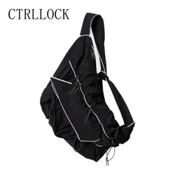 Waist Bags CTRLLOCK Techwear Reflective Lines Women One Shoulder Bag Chic Grunge Ruched Drawstring 230711