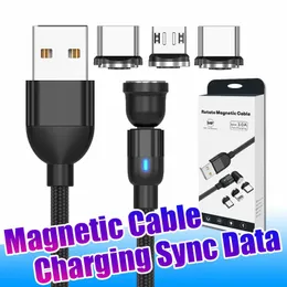 3IN1 3A Магнитный кабель 540 ° Степень USB C Зарядные кабели с CE FCC ROHS Зарядное устройство для мобильных телефонов с розничным пакетом