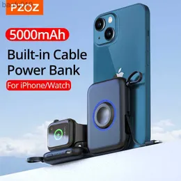Pzoz PowerBank Magnetic Mini Power Bank 5000mah for Apple Watch 무선 충전기 iPhone iWatch 시리즈 용 휴대용 빠른 충전