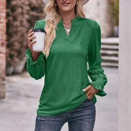 Women's Blouses Ladies T-shirt V-Neck Ruffled Long Sleeve Pullover Loose Fit Tops Shirt Office Commuter Clothes Women Autumn