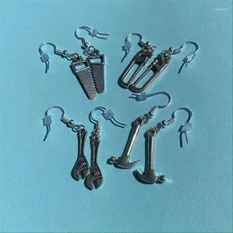 Kolczyki zwisają 4 pary w zestawie Mini narzędzie tematyczne młotek w kolorze antycznego srebra