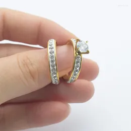 Wedding Rings Est Gold Color One Pair Engagement Set For Women Romantic Inlay Rhinestone Lady Zircon Jewelry