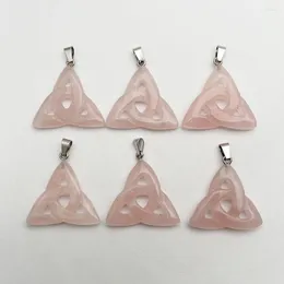 Подвесные ожерелья модные треугольник розовый Quartz Carving Natural Stone Jewelry