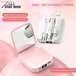 PINZHENG 20000mAh Power Bank Para iPhone Xiaomi Huawei Móvel Bateria Externa Espelho de Maquiagem Powerbank Carregador Portátil Poverbank L230712