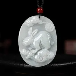 Pendant Necklaces Burmese Jade Rabbit Pendant Jewelry Necklaces Real Amulet Accessories Gemstones Necklace White Natural Charms Vintage Jadeite HKD230712