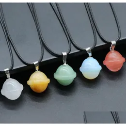 Hänge Halsband Natural Crystal Mini Planet Galactic Charms Rose Quartz Aventurine Labradorite Stone Universe Halsband Drop Lever Dhcc5