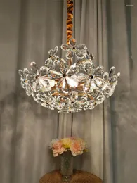 Lampadari Luce francese Sogno di lusso Fiori di cristallo Lampadario in rame puro Decorazione domestica Camera da letto Sala da pranzo Lampada a sospensione per guardaroba