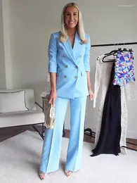 Pantaloni a due pezzi da donna Completi eleganti da ufficio per le donne Abbigliamento da lavoro Completi di pantaloni Blazer doppiopetto e pantaloni a figura intera