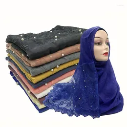 Odzież etniczna malezja kwiatowy koronkowy haft kobiety hidżaby szalik zwykły bawełniany wiskoza chustka na głowę Wrap koraliki islamski skromny pałąk długi