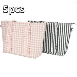 Evening Bags 5pcs 2023 Style Shoulder Handbags Waterproof Nylon Plaid Fashion Recycle Ruffle Cute Large Capacity Shopping Tote