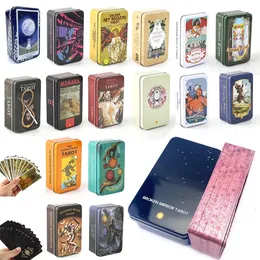 Aktivitäten für Spiele im Freien Tarot im 24-Stil in Blechdose mit vergoldetem Rand für Anfänger Wahrsagespielkarte 78 Kartendeck exquisite Geschenke für Freunde 230711