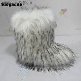 Boots Winter Fuzzy Boots 2023 Women's Faux Fur Boots Ladies Warm Furry Shoes Fluffy Fur Snow Boots Plush lining Flats Outdoor Footwear T230712
