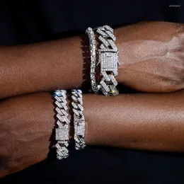 Очарование браслетов заморожена на блок -стразах кубинская цепь для мужчин Женщины хип -хоп 2 roug rong link Мужские браслеты